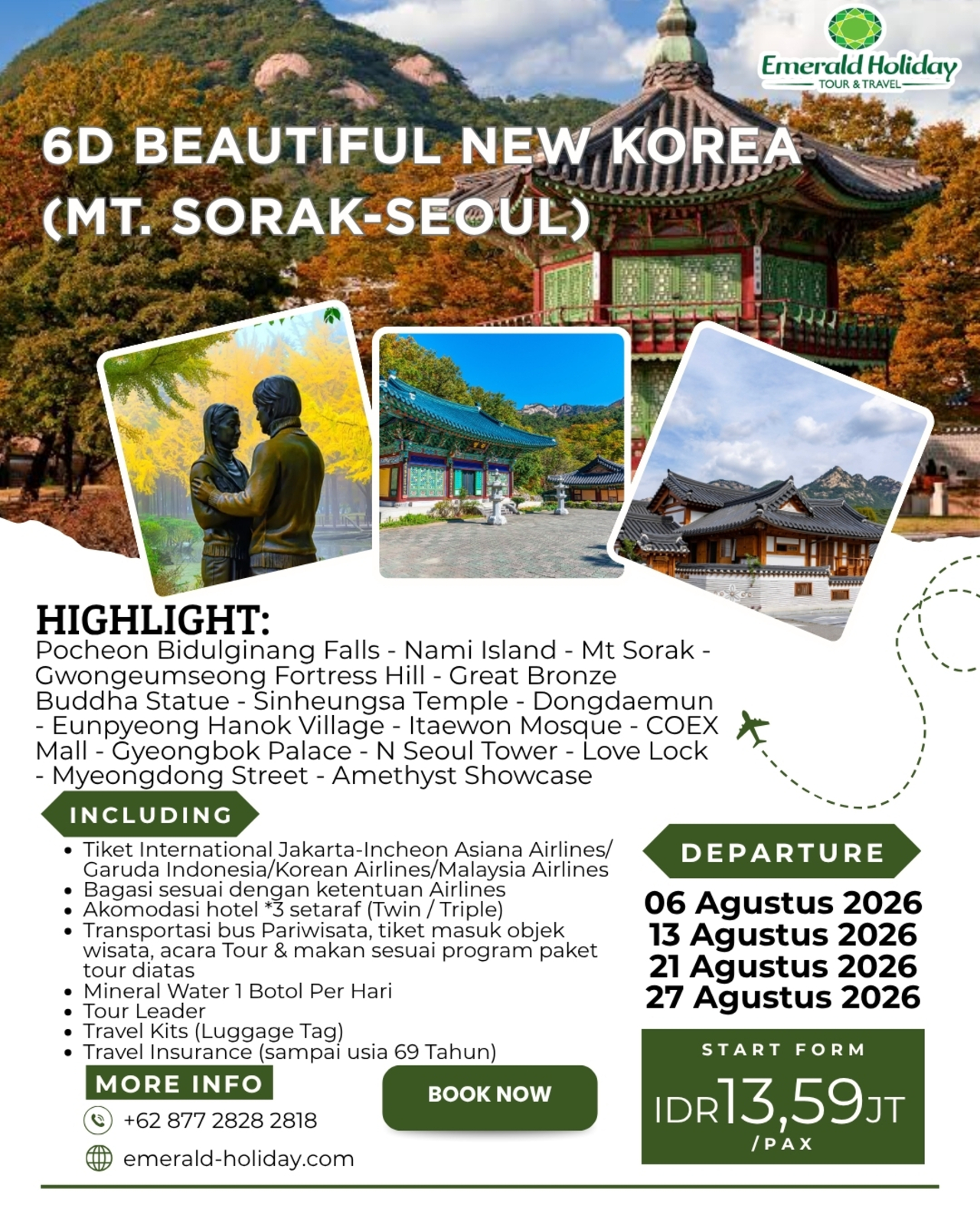 6D BEAUTIFUL NEW - KOREA (MT. SORAK - SEOUL) 6 AUG - 27 AUG 26